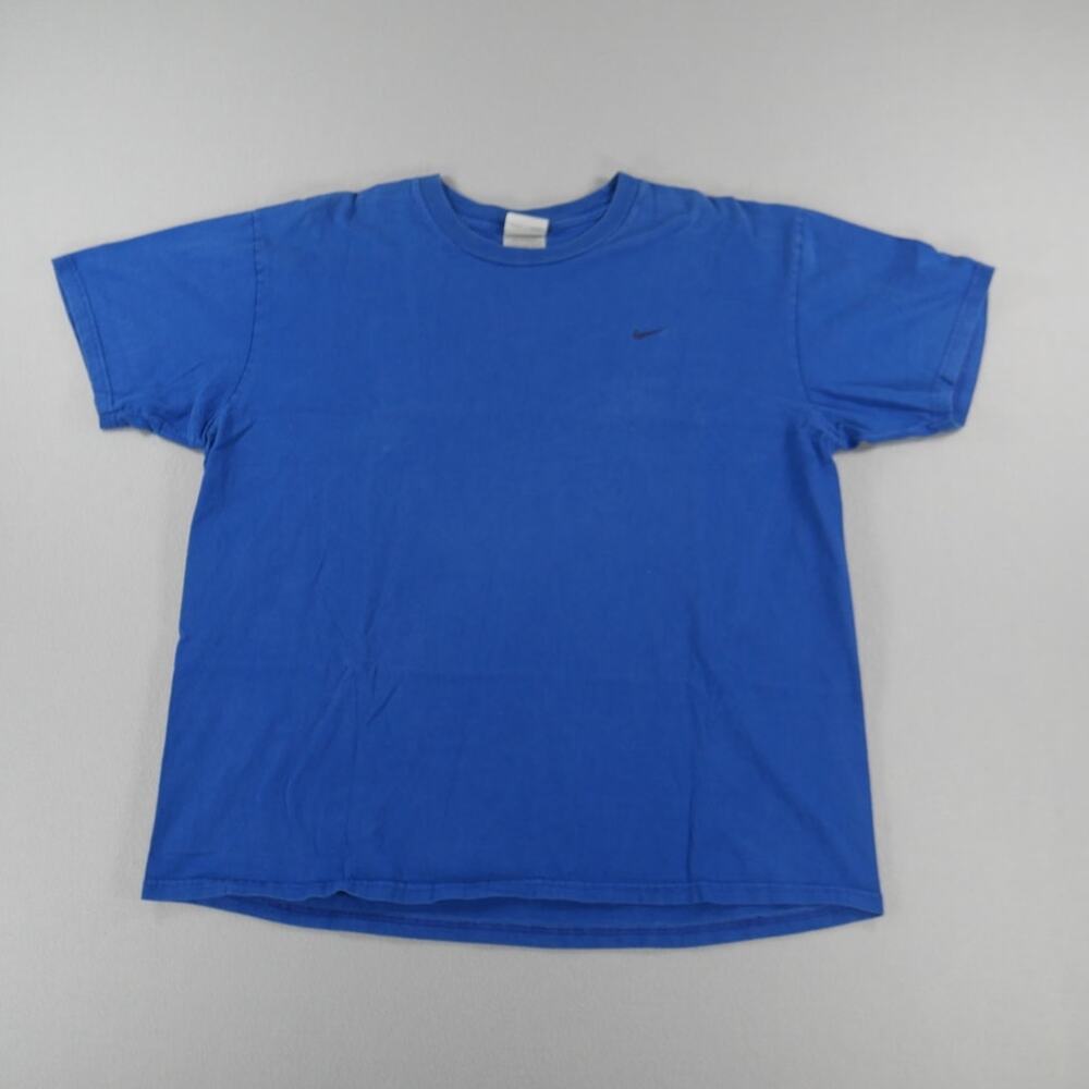 Vintage Y2K Nike Blue Black Swoosh Embroidered Logo Tee Mens Size XL Streetwear